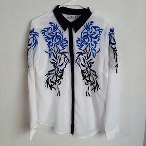 Worthington embroidery Long-sleeve‎ Button Down Blouse Size Large